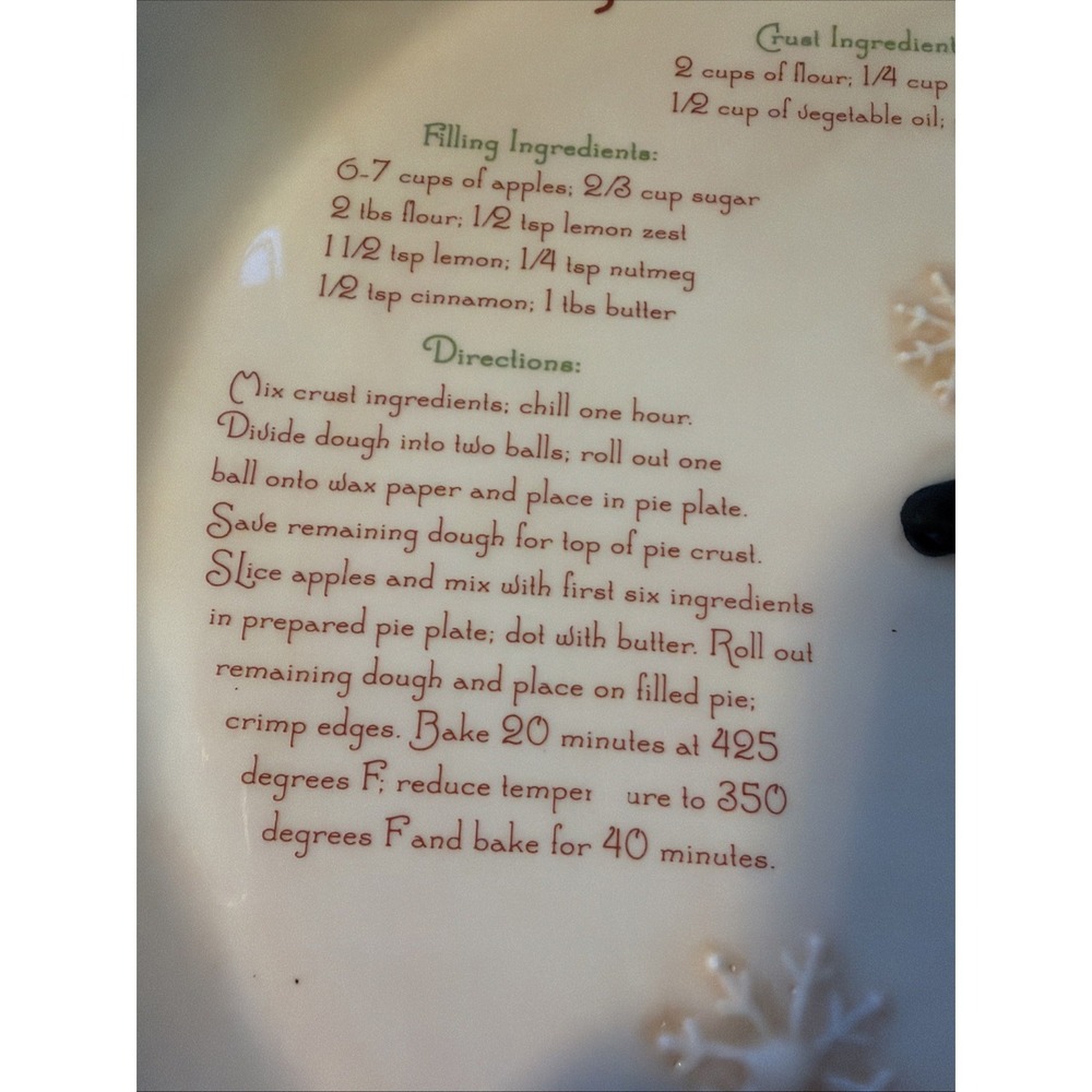 Vtg Russ‎ Berrie Homemade Apple Pie Recipe Pie Plate Snowman - Picture 3 of 9